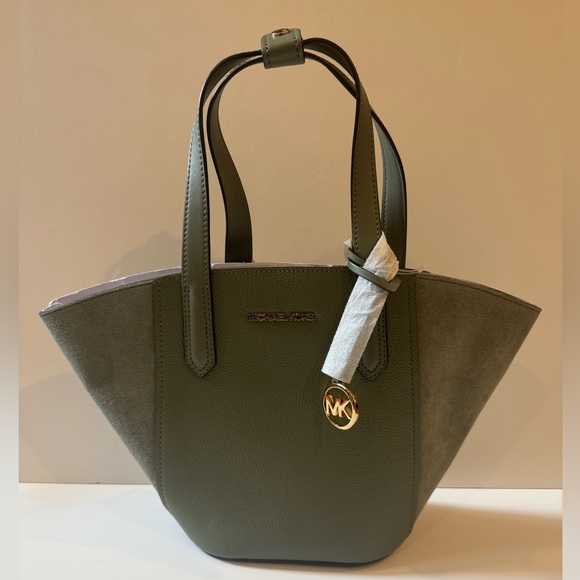 Michael Kors Portia Army Green Small Leather Tote Bag - Picture 7 of 12